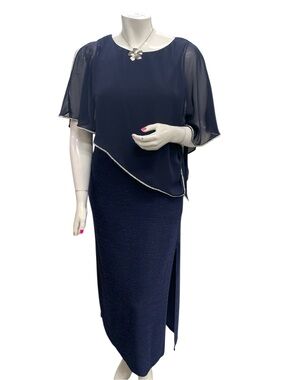 Laura Navy Two-Piece Evening Dress with Sheer Overlay